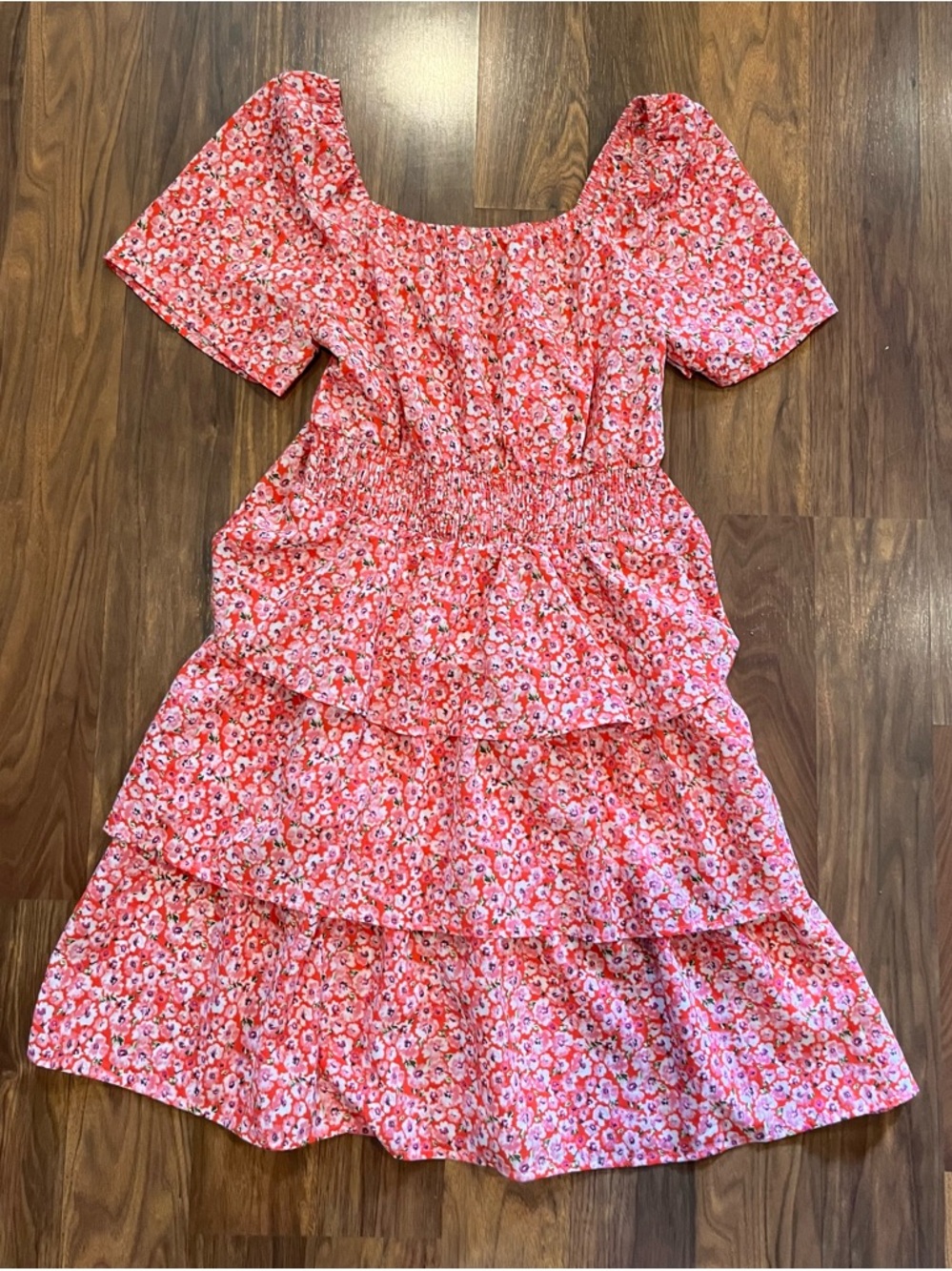 Floral Tiered Midi Dress - Pink